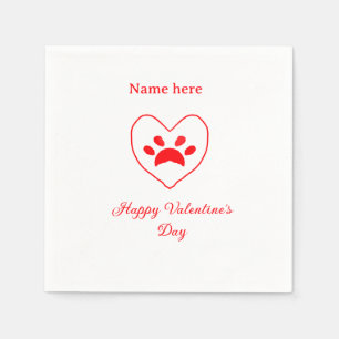 Red heart dog cat paw happy Valentine's day name  Napkin