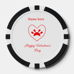 Red heart dog cat paw happy Valentine's day name Poker Chips