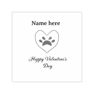 Red heart dog cat paw happy Valentine's day name Self-inking Stamp