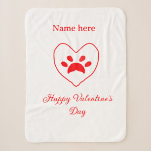 Red heart dog cat paw happy Valentine's day name Sherpa Blanket