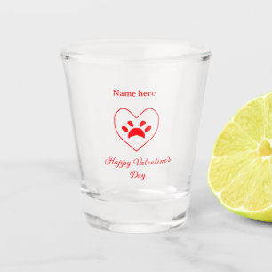 Red heart dog cat paw happy Valentine's day name Shot Glass