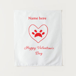 Red heart dog cat paw happy Valentine's day name Tapestry