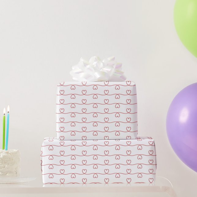 Red Heart Doodle Lines Wrapping Paper (Party Gifts)