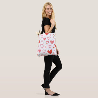 Red Heart Doodle Tote Bag