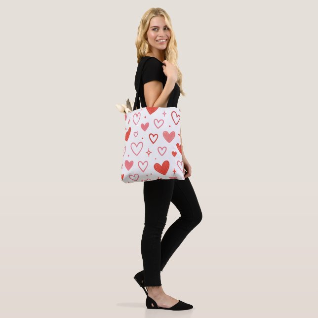 Red Heart Doodle Tote Bag (On Model)