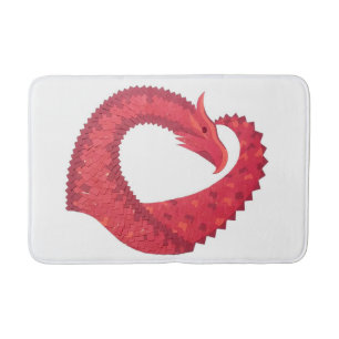 Red heart dragon on white bath mat
