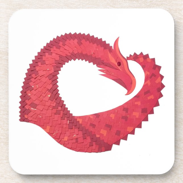 Red heart dragon on white coaster (Front)