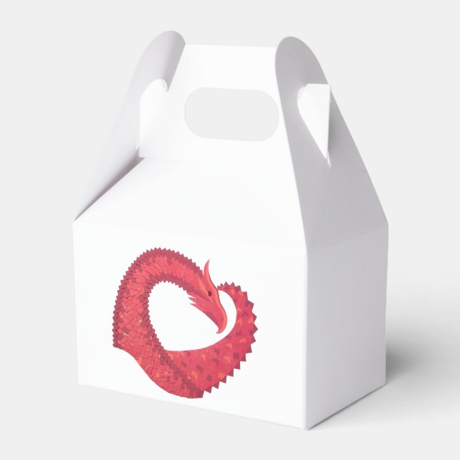 Red heart dragon on white favour box (Front Side)