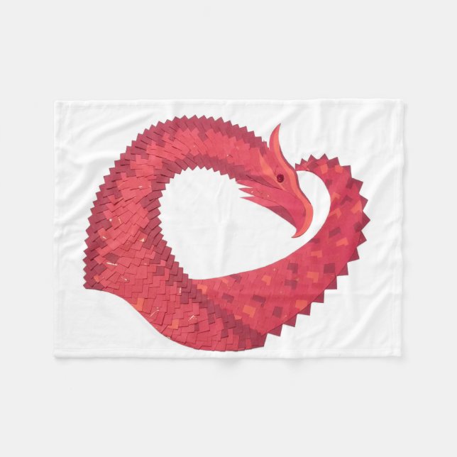 Red heart dragon on white fleece blanket (Front (Horizontal))
