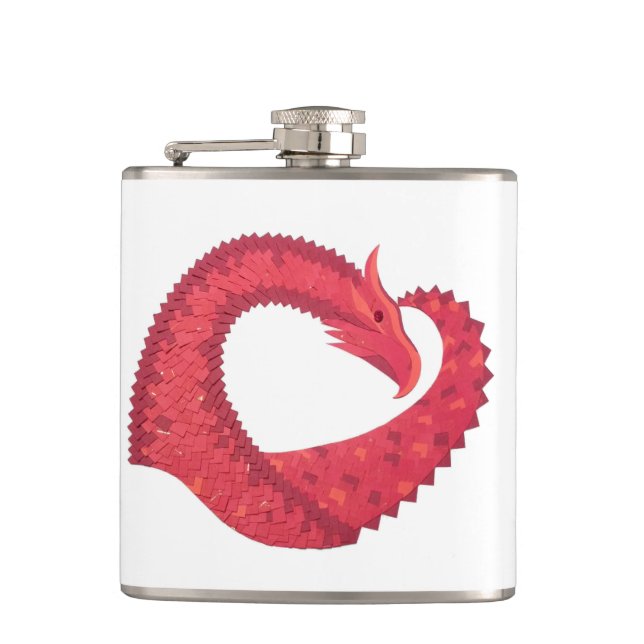 Red heart dragon on white hip flask (Front)