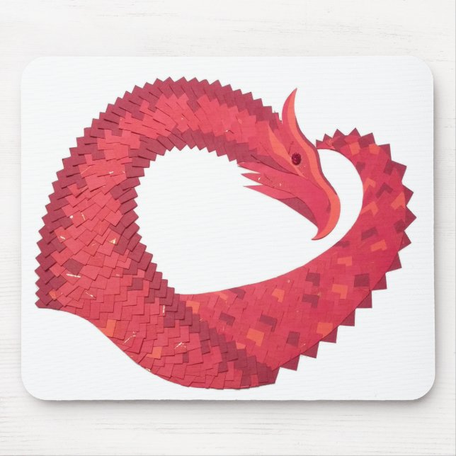 Red heart dragon on white mouse pad (Front)