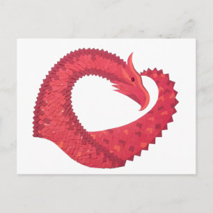Red heart dragon on white postcard