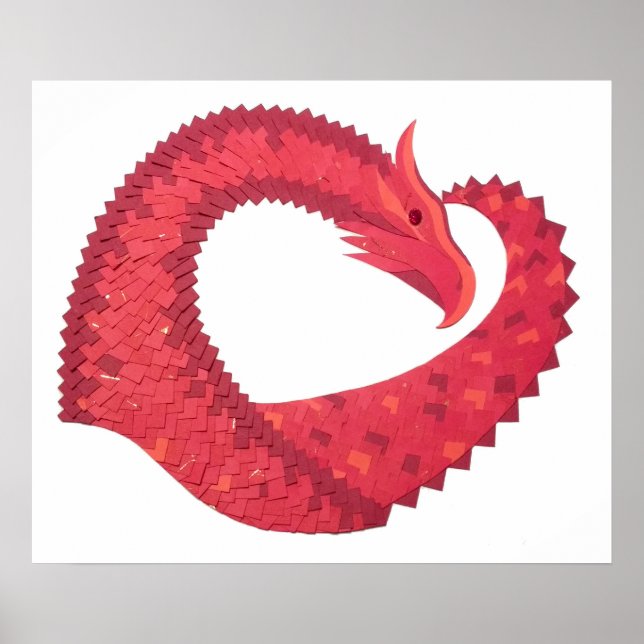 Red heart dragon on white poster (Front)
