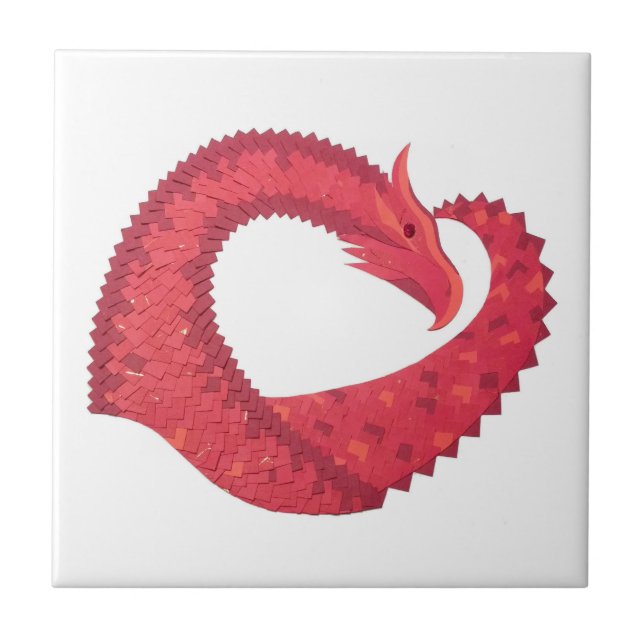 Red heart dragon on white tile (Front)