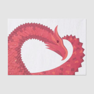 Red heart dragon on white tissue paper