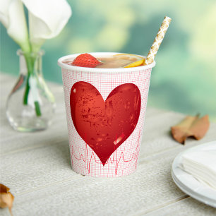 Red Heart ECG Monitor Healthcare Paper Cups