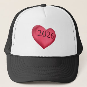 Red heart engraved with 2026 trucker hat