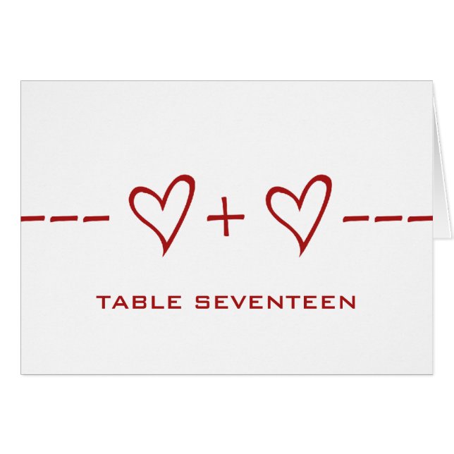 Red Heart Equation Table Number Card (Front Horizontal)