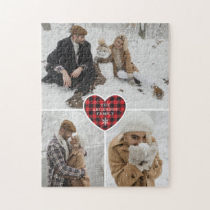 Red Heart Family Name Photo Collage Christmas Jigsaw Puzzle
