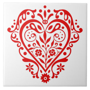 Red Heart Fancy Graphic Design Ceramic Tile