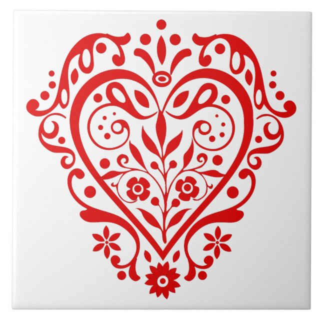 Red Heart Fancy Graphic Design Ceramic Tile (Front)