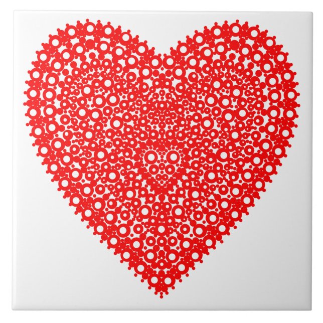 Red Heart Fancy Graphic Pattern Ceramic Tile (Front)