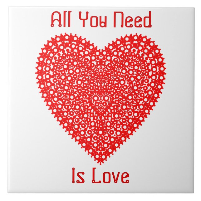 Red Heart Fancy Graphic Personalised Ceramic Tile (Front)