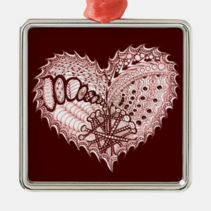 Red Heart Fire Doodle Metal Tree Decoration