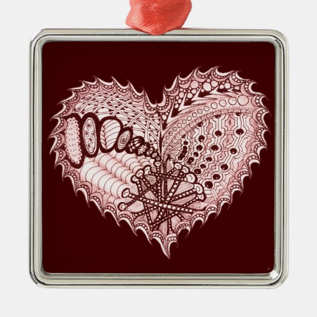 Red Heart Fire Doodle Metal Tree Decoration (Front)