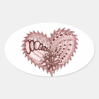 Red Heart Fire Doodle Oval Sticker