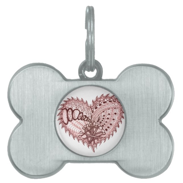 Red Heart Fire Doodle Pet Name Tag (Front)