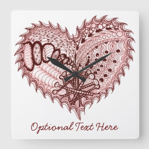 Red Heart Fire Doodle Square Wall Clock