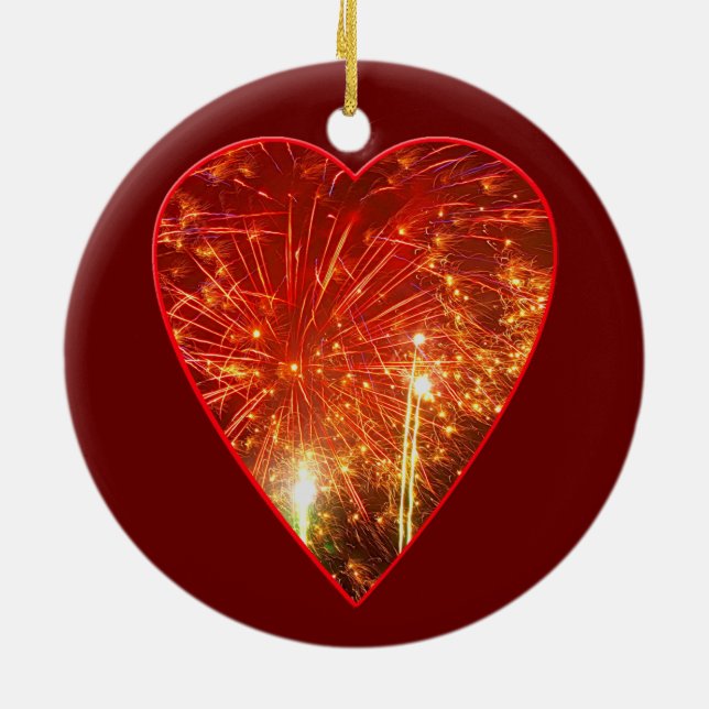 Red Heart Firework Ceramic Ornament (Back)