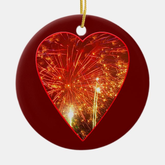 Red Heart Firework Ceramic Ornament (Front)