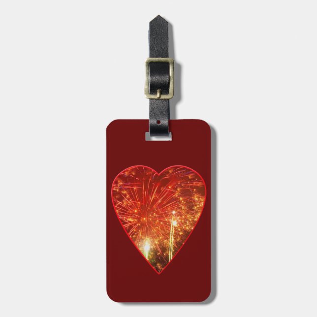 Red Heart Firework Luggage Tag (Front Vertical)