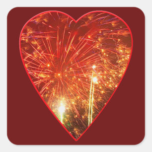 Red Heart Firework Square Sticker