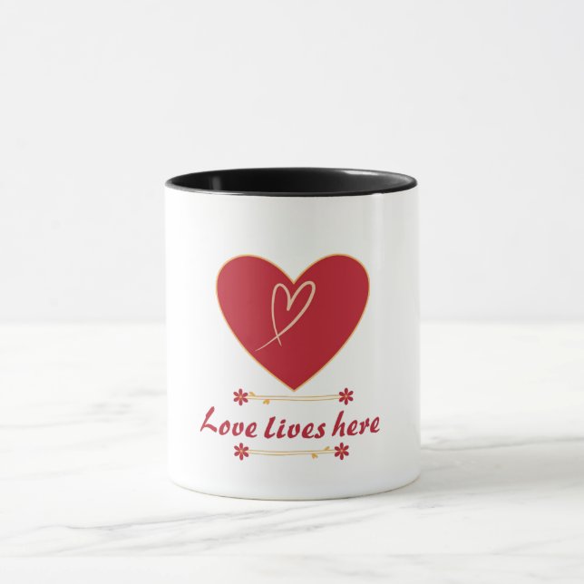 Red Heart Floral Design – “Love Lives Here”  Mug (Center)
