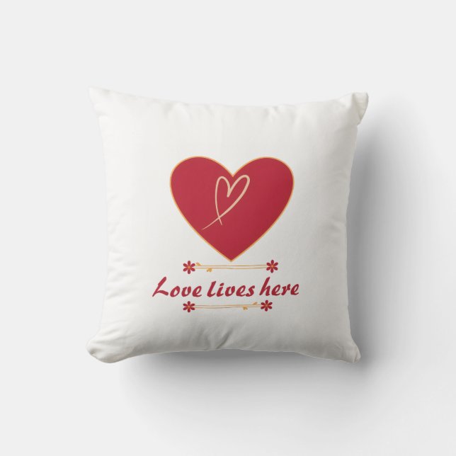 Red Heart Floral Design – “Love Lives Here” Romant Cushion (Front)