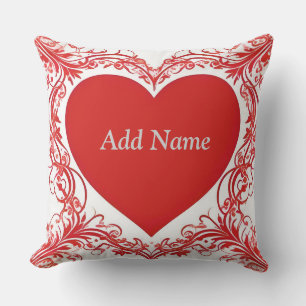 Red Heart Floral Frame Romantic Love Personalised Cushion