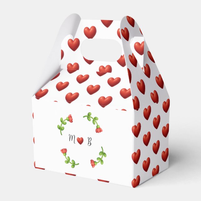 Red Heart & Floral Monogram Gable Gift Box (Front Side)