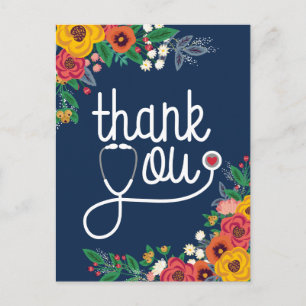 Red Heart Floral Stethoscope Nurse Doctor Postcard