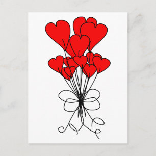 Red Heart Flowers Bouquet Hearts Illustration Postcard