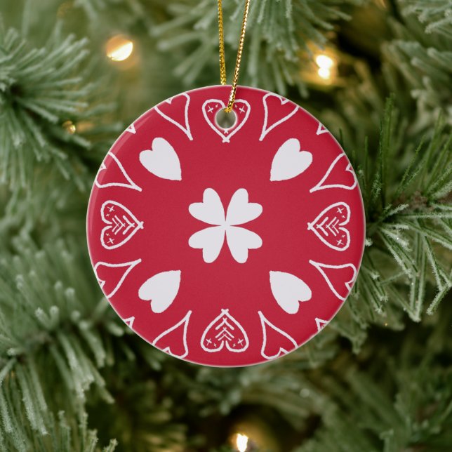 Red Heart Folk Art Christmas Tree Ceramic Ornament (Tree)