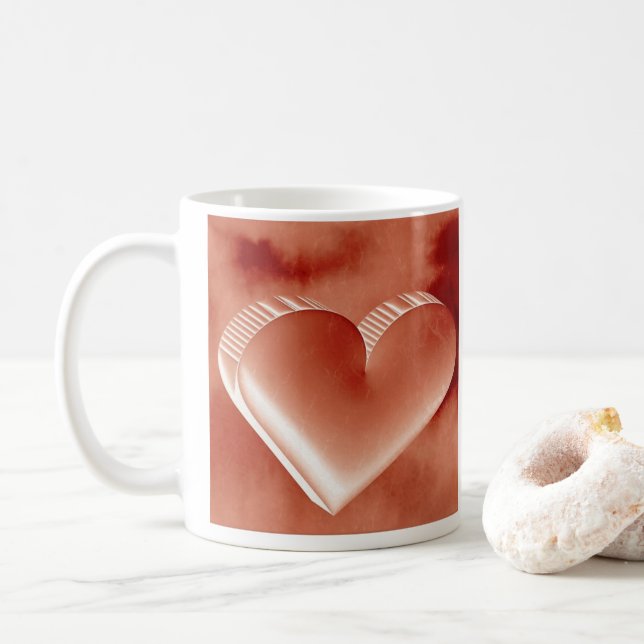 Red heart for romantic couples 3D Watercolor Mug (With Donut)