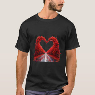 Red Heart Forest Path – Autumn Love Nature Design T-Shirt
