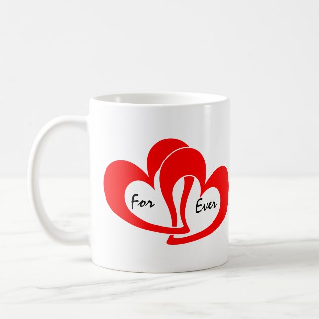 Red Heart Forever Custom Valentines Day Coffee Mug (Left)