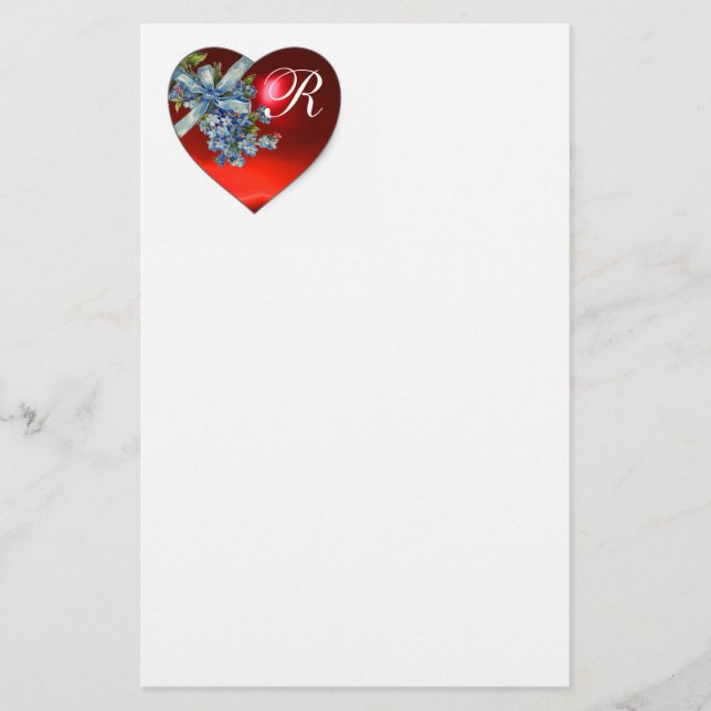 RED HEART & FORGET ME NOTS MONOGRAM STATIONERY (Front)