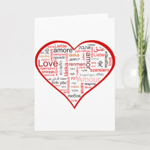 Red Heart full of Love in many languages Holiday Card