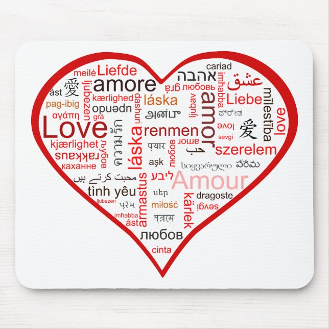 Red Heart full of Love in many languages Mouse Pad (Front)