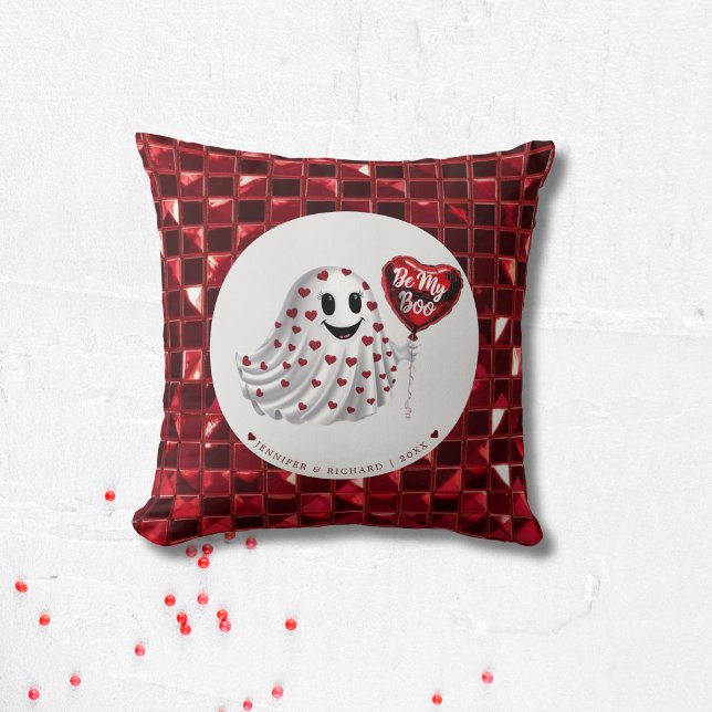 Red Heart Ghost Valentine's Pattern Cushion (Custom Valentine's Day Pillow with Cherry Vibe)